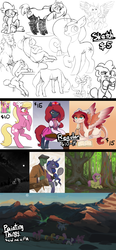 Size: 1600x3445 | Tagged: safe, artist:redruin01, fluttershy, lily, lily valley, pinkie pie, princess luna, spike, twilight sparkle, oc, oc:anon, oc:jessi-ka, alicorn, earth pony, human, pegasus, pony, g4, advertisement, commission info, lineart, painting