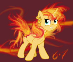 Size: 2400x2051 | Tagged: safe, artist:sixes&sevens, sunset shimmer, draconequus, pony, unicorn, g4, draconequified, ear piercing, earring, fanfic art, fiery shimmer, fiery wings, fire, high res, jewelry, mane of fire, piercing, rapidash shimmer, species swap, tail, tail of fire, wings