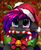 Size: 1446x1764 | Tagged: safe, artist:pridark, oc, oc only, oc:slipspace perigee, bat pony, pony, bat pony oc, bell, blushing, candy, candy cane, christmas, commission, cute, food, hat, heterochromia, holiday, mouth hold, ocbetes, pridark's christmas ponies, santa hat, solo, wreath, ych result