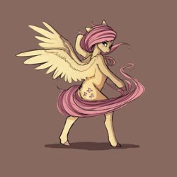 Size: 4000x4000 | Tagged: safe, artist:miokomata, fluttershy, pegasus, semi-anthro, g4, arm hooves, butt, female, freckles, looking at you, mare, plot, simple background, solo