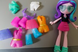 Size: 2048x1377 | Tagged: safe, starlight glimmer, equestria girls, g4, boots, clothes, doll, dress, equestria girls minis, female, glasses, merchandise, miniskirt, photo, sandals, shoes, shorts, skirt, solo, toy