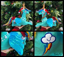 Size: 3264x2952 | Tagged: safe, artist:krazykari, rainbow dash, deer, pegasus, pony, reindeer, g4, antlers, bow, brushable, christmas, christmas tree, customized toy, cutie mark, deerified, for sale, hat, high res, holiday, irl, photo, reindeer dash, santa hat, snow, snowflake, toy, tree