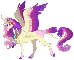 Size: 1411x1147 | Tagged: safe, artist:bijutsuyoukai, oc, oc only, alicorn, pony, alicorn oc, colored wings, female, horn, leonine tail, magical lesbian spawn, mare, multicolored wings, offspring, parent:fluttershy, parent:princess cadance, parents:flutterdance, simple background, solo, tail feathers, transparent background, wings