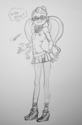 Size: 659x1003 | Tagged: safe, artist:dadss_rootbeer, sugarcoat, equestria girls, g4, drawing, female, grayscale, monochrome, solo, traditional art