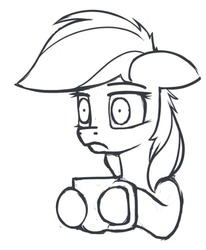 Size: 478x581 | Tagged: safe, artist:dacaoo, rainbow dash, pony, g4, cup, monochrome, simple background, sketch, solo, stare into your soul, white background