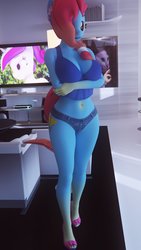 Size: 1080x1920 | Tagged: safe, artist:dashie116, oc, oc only, oc:vibrashy, pegasus, anthro, 3d, big breasts, booty shorts, breasts, cinema 4d, clothes, daisy dukes, feet, female, hairband, high heels, mare, open-toed shoes, shoes, short shirt, shorts, solo, toes