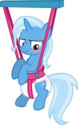 Size: 708x1128 | Tagged: safe, artist:hodgepodgedl, artist:ithinkitsdivine, trixie, pony, unicorn, g4, baby bouncer, blushing, cute, diaper, diaper fetish, female, fetish, non-baby in diaper, poofy diaper, scrunchy face, show accurate, solo