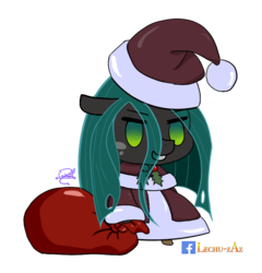 Size: 800x834 | Tagged: safe, artist:lechu-zaz, queen chrysalis, changeling, changeling queen, g4, christmas, christmas changeling, clothes, costume, fate/grand order, female, hat, holiday, holly, padoru, png, santa costume, santa hat