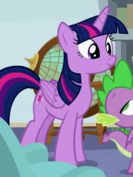 Size: 384x512 | Tagged: safe, screencap, spike, twilight sparkle, alicorn, dragon, pony, a horse shoe-in, g4, animated, cropped, cute, gif, globe, horses doing horse things, looking down, looking up, loop, perfect loop, school of friendship, starlight's office, twiabetes, twilight sparkle (alicorn), waiting, winged spike, wings