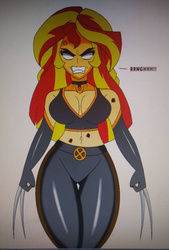 Size: 2000x2963 | Tagged: safe, artist:tonylixious, sunset shimmer, equestria girls, g4, angry, blank eyes, breasts, busty sunset shimmer, claws, cross-popping veins, gritted teeth, high res, latex, metal claws, x-23