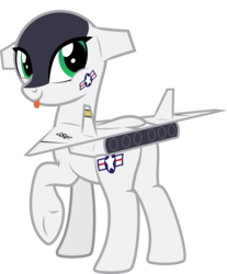 Size: 1767x2134 | Tagged: safe, artist:lightning stripe, derpibooru exclusive, oc, oc only, oc:valkyrie, original species, plane pony, pony, g4, :p, butt, commission, cutie mark, female, green eyes, mare, military, one leg raised, plane, plot, rockwell international, show accurate, simple background, tongue out, transparent background, us airforce, vector, xb-70 valkyrie