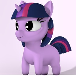 Size: 1000x1000 | Tagged: safe, artist:argos90, twilight sparkle, pony, unicorn, g4, 3d, chibi, female, filly, filly twilight sparkle, mare, smiling, solo, twiggie, unicorn twilight, younger