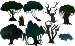 Size: 6480x4000 | Tagged: safe, artist:boneswolbach, .ai available, .psd available, .svg available, absurd resolution, background tree, brambles, bush, everfree forest, no pony, plant, resource, simple background, transparent background, tree, tree stump, vector