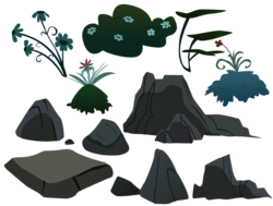 Size: 3000x2265 | Tagged: safe, artist:boneswolbach, .ai available, .psd available, .svg available, bush, everfree forest, flower, high res, no pony, plant, resource, rock, simple background, transparent background, vector