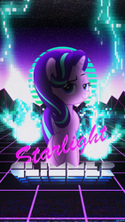 Size: 2160x3840 | Tagged: safe, artist:bastbrushie, starlight glimmer, g4, 80s, bust, grid, high res, night, outrun, portrait, poster, spark, stars, text