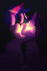 Size: 2894x4375 | Tagged: safe, artist:angusdra, twilight sparkle, alicorn, pony, g4, black background, eyes closed, female, high res, light, mare, simple background, sleeping, solo, spread wings, twilight sparkle (alicorn), unshorn fetlocks, wings