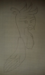 Size: 1536x2560 | Tagged: safe, artist:treble clefé, gallus, griffon, g4, bust, gallus is not amused, graph paper, male, monochrome, pencil drawing, photo, solo, traditional art, unamused