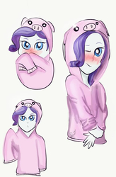 Size: 617x940 | Tagged: safe, artist:samyvillaly, rarity, pig, equestria girls, g4, blushing, clothes, cute, female, hoodie, simple background, solo, white background
