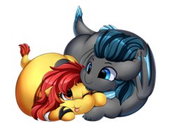 Size: 3430x2524 | Tagged: safe, artist:pridark, oc, oc only, bat pony, dracony, dragon, hybrid, pony, :p, bat pony oc, chibi, commission, cute, daaaaaaaaaaaw, diabetes, duo, high res, hoofclaw, one eye closed, simple background, smiling, tongue out, transparent background, weapons-grade cute
