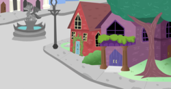 Size: 8727x4535 | Tagged: safe, background, fountain, houses, no pony, scenery, test, town, tree