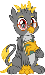 Size: 3000x4980 | Tagged: safe, artist:pirill, oc, oc only, oc:leonard jubinatt, griffon, 2020 community collab, derpibooru community collaboration, book, glasses, griffon oc, looking at you, male, show accurate, simple background, sitting, solo, transparent background, vector