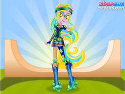 Size: 800x600 | Tagged: safe, artist:user15432, lemon zest, human, equestria girls, g4, my little pony equestria girls: friendship games, clothes, dressup game, elbow pads, fingerless gloves, glasses, gloves, goggles, headband, jewelry, knee pads, necklace, ponied up, roller derby, roller skates, skates, solo, sporty style, starsue