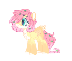 Size: 570x484 | Tagged: safe, artist:paintpalet35, fluttershy, pegasus, pony, g4, alternate design, base used, chest fluff, female, hair over one eye, markings, pale belly, redesign, simple background, solo, tail feathers, transparent background
