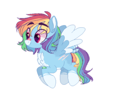 Size: 570x484 | Tagged: safe, artist:paintpalet35, rainbow dash, pegasus, pony, g4, alternate design, bandaid, bandaid on nose, base used, chest fluff, female, flying, markings, pale belly, redesign, scar, simple background, tail feathers, transparent background