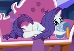 Size: 647x449 | Tagged: safe, screencap, rarity, pony, unicorn, dragon dropped, g4, butt, cropped, cute, fainting couch, female, flank, holding, lying down, mare, marshmelodrama, messy mane, pillow, plot, raribetes, rarity being rarity, rearity, solo