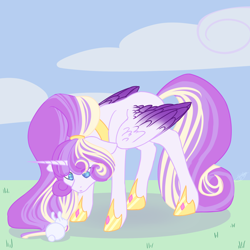 Size: 1800x1800 | Tagged: safe, artist:arcademelisa, oc, oc only, alicorn, pony, rabbit, adoptable, animal, female, mare, solo