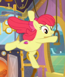 Size: 556x655 | Tagged: safe, screencap, apple bloom, earth pony, pony, g4, growing up is hard to do, bow, cropped, female, friendship express, hair bow, leaping, mare, older, older apple bloom, smiling, solo