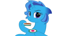 Size: 369x208 | Tagged: safe, artist:hayleythepony, oc, pony, unicorn, food, happy, relaxed, tea