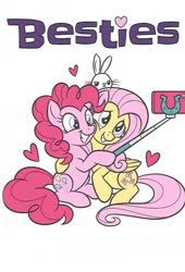 Size: 800x1178 | Tagged: safe, artist:dirtyker, angel bunny, fluttershy, pinkie pie, pony, g4, cellphone, coloring page, female, phone, ponies with technology, selfie stick, simple background, white background