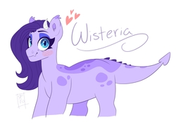 Size: 2480x1890 | Tagged: safe, artist:rainbowfactory20, oc, oc only, oc:wisteria, dracony, hybrid, blushing, eyeshadow, female, heart, horns, interspecies offspring, makeup, mare, offspring, parent:rarity, parent:spike, parents:sparity, scales, simple background, solo, white background