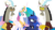 Size: 6000x3375 | Tagged: safe, artist:sketchmcreations, discord, princess celestia, princess luna, alicorn, draconequus, pony, g4, the ending of the end, double, female, looking at each other, male, mare, open mouth, raised hoof, royal sisters, simple background, sisters, smiling, transparent background, vector