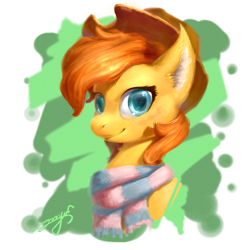 Size: 1000x1000 | Tagged: safe, artist:angusdra, oc, oc only, pony, bust, clothes, hat, scarf, simple background, solo, three quarter view, transparent background