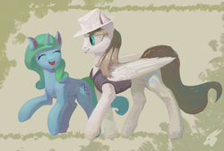 Size: 3200x2160 | Tagged: safe, artist:angusdra, oc, oc only, pegasus, pony, unicorn, clothes, duo, hat, high res, smiling, vest