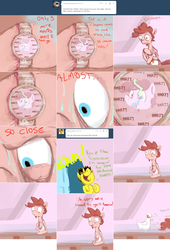 Size: 1504x2217 | Tagged: safe, artist:telemiscommunications, pinkie pie, oc, pony, g4, apron, bubble berry, bubbleberry-answers, clothes, just look at the time, rev up those fryers, rule 63, spongebob reference, spongebob squarepants, that pony sure does love parties, watch, wristwatch