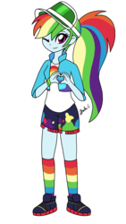 Size: 1280x2276 | Tagged: safe, artist:iamsheila, rainbow dash, equestria girls, equestria girls series, g4, spoiler:eqg series (season 2), clothes, commission, female, heart hands, looking at you, one eye closed, simple background, socks, solo, striped socks, transparent background, wink