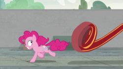 Size: 1920x1080 | Tagged: safe, screencap, pinkie pie, earth pony, pony, g4, the last laugh, female, looking back, mare, running away, solo