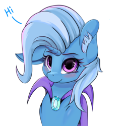 Size: 4096x4096 | Tagged: safe, artist:xxpaw2001xx, trixie, pony, unicorn, g4, absurd resolution, blushing, bust, cute, diatrixes, ear fluff, female, hi, looking at you, mare, simple background, solo, white background