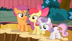 Size: 1280x720 | Tagged: safe, screencap, apple bloom, mr. paleo, mrs. paleo, petunia paleo, scootaloo, sweetie belle, earth pony, pegasus, pony, unicorn, g4, the fault in our cutie marks, animated, cutie mark crusaders, derp, female, filly, laughing, male, mare, pirate costume, ponysaur, raspberry noise, skull, sound, spiny back ponysaurus, stallion, webm