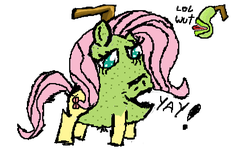 Size: 640x400 | Tagged: safe, artist:topben, fluttershy, original species, pegasus, pony, g4, biting pear of salamanca, flutterpear, food, food transformation, lol, lolwut, pear, shitposting, simple background, transformation, wat, white background, yay
