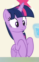 Size: 472x740 | Tagged: safe, screencap, twilight sparkle, alicorn, pony, g4, the beginning of the end, cropped, female, glass of water, sitting, sitting up, solo, twilight sparkle (alicorn)