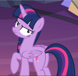 Size: 966x942 | Tagged: safe, screencap, twilight sparkle, alicorn, pony, g4, the beginning of the end, adorably angry, angry, butt, cropped, female, looking at you, looking back, plot, raised hoof, solo, twilight sparkle (alicorn), twilight sparkle is not amused, unamused