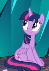 Size: 649x939 | Tagged: safe, screencap, twilight sparkle, alicorn, pony, g4, the beginning of the end, cropped, female, looking back, looking up, sitting, solo, twilight sparkle (alicorn)