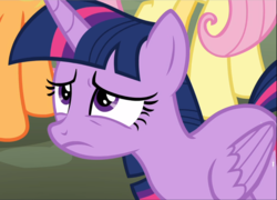Size: 1307x939 | Tagged: safe, screencap, twilight sparkle, alicorn, pony, g4, the beginning of the end, cropped, female, folded wings, looking up, offscreen character, sad, solo focus, twilight sparkle (alicorn), wings