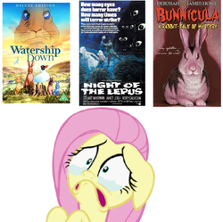 Size: 910x906 | Tagged: safe, fluttershy, human, pegasus, pony, rabbit, g4, animal, bunnicula, crying, night of the lepus, watership down