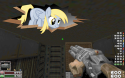 Size: 960x600 | Tagged: artist needed, source needed, safe, derpy hooves, pegasus, pony, g4, the last roundup, breaking the fourth wall, ceiling pony, cute, derpabetes, doom, doom 2, eviternity, female, first person view, game, gun, mare, matryoshka, meme, minigun, offscreen character, pov, russian overkill, scrunchy face, silly, solo, vector, video game, weapon
