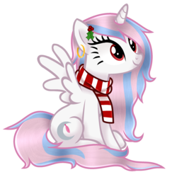 Size: 1851x1901 | Tagged: safe, artist:cindystarlight, oc, oc only, alicorn, pony, clothes, female, mare, scarf, simple background, sitting, solo, spread wings, transparent background, wings